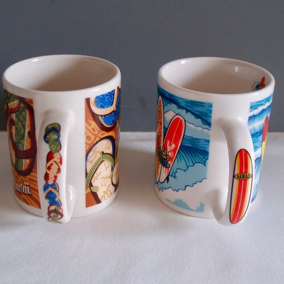 Hawaii Slippers Flop Flops Surf’s Up Surfboard Coffee Mug Set Beach Tea Souvenir - Picture 2 of 14